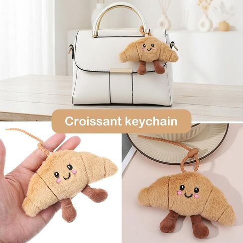 Croissant Keychain, Cute Croissant Bag Charm, Positive Energy Plush Keychain for Handbags Purse Bag Backpack Accessories, Good Luck Christmas Gifts for Women Men in Saudi Arabia