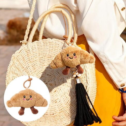 Croissant Keychain, Cute Croissant Bag Charm, Positive Energy Plush Keychain for Handbags Purse Bag Backpack Accessories, Good Luck Christmas Gifts for Women Men in Saudi Arabia