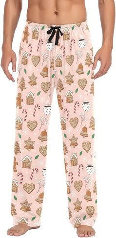 JUNZAN Pajama Bottoms for Men Christmas Gingerbread Mens Cotton Pajama Pants Lounge Sleep Pants Light Blue in Saudi Arabia