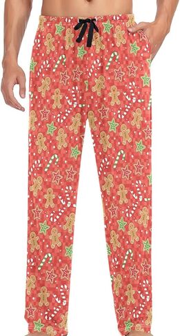 JUNZAN Pajama Bottoms for Men Christmas Gingerbread Mens Cotton Pajama Pants Lounge Sleep Pants Light Blue in Saudi Arabia