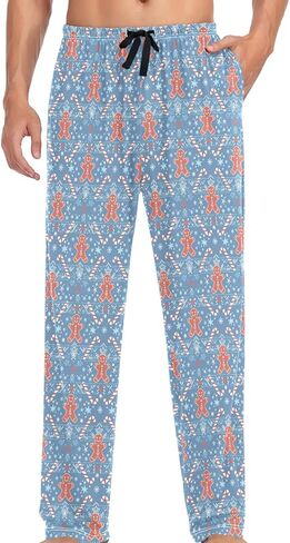 JUNZAN Pajama Bottoms for Men Christmas Gingerbread Mens Cotton Pajama Pants Lounge Sleep Pants Light Blue in Saudi Arabia