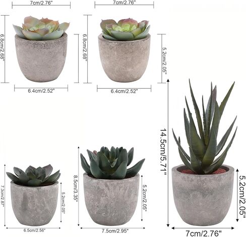 Set of 5 Artificial Succulent Plants in Pots - Lifelike Fake Succulents for Desk Decor, Low-Maintenance Home & Office Decor Gift in Saudi Arabia