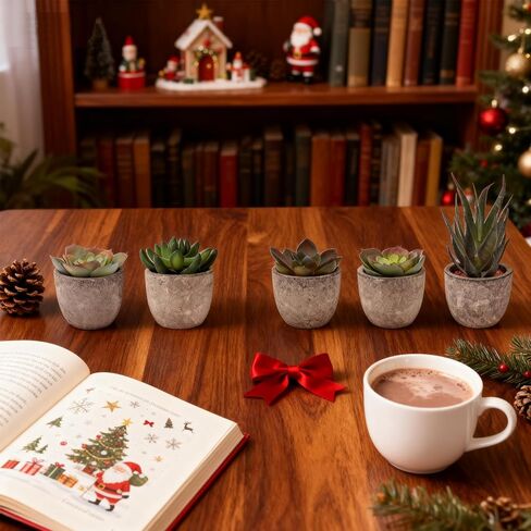 Set of 5 Artificial Succulent Plants in Pots - Lifelike Fake Succulents for Desk Decor, Low-Maintenance Home & Office Decor Gift in Saudi Arabia