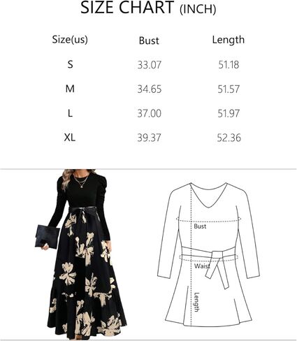 Women's Long Sleeve Maxi Dress Puff Sleeves Bow Waist Floral Print Elegant for Weddings Dinners Events in Saudi Arabia