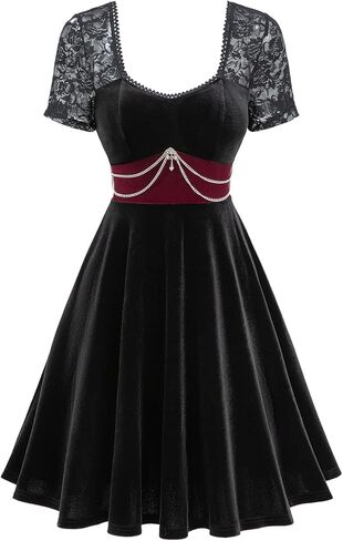 فستان DRESSFO على الطراز القوطي الفيكتوري الساحر وزهرة الورد والدانتيل بسلسلة من المخمل Vintange على شكل حرف A in Saudi Arabia
