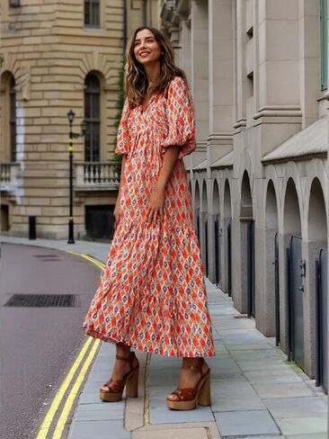 Womens Dress with Puff Sleeves Long Bohemian Style in Saudi Arabia