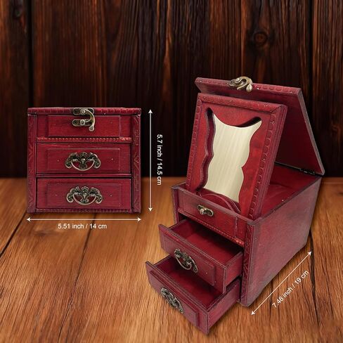 Wooden Antique Vintage Gothic Jewelry Box for Women,Witchy Jewelry Box with Drawer & Mirror,Perfect Mom Gifts for Mother's Day, Women & Girls Ring Necklace Earring Organizer (B) in Saudi Arabia