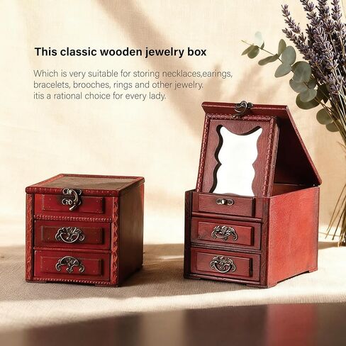 Wooden Antique Vintage Gothic Jewelry Box for Women,Witchy Jewelry Box with Drawer & Mirror,Perfect Mom Gifts for Mother's Day, Women & Girls Ring Necklace Earring Organizer (B) in Saudi Arabia