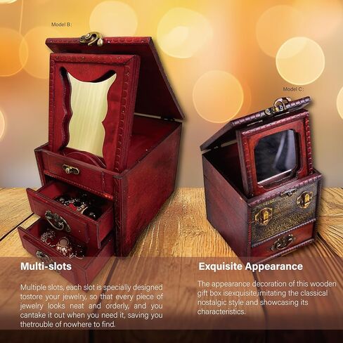 Wooden Antique Vintage Gothic Jewelry Box for Women,Witchy Jewelry Box with Drawer & Mirror,Perfect Mom Gifts for Mother's Day, Women & Girls Ring Necklace Earring Organizer (B) in Saudi Arabia
