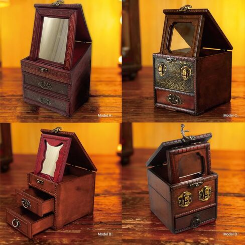 Wooden Antique Vintage Gothic Jewelry Box for Women,Witchy Jewelry Box with Drawer & Mirror,Perfect Mom Gifts for Mother's Day, Women & Girls Ring Necklace Earring Organizer (B) in Saudi Arabia