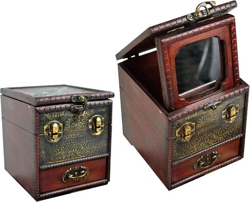 Wooden Antique Vintage Gothic Jewelry Box for Women,Witchy Jewelry Box with Drawer & Mirror,Perfect Mom Gifts for Mother's Day, Women & Girls Ring Necklace Earring Organizer (B) in Saudi Arabia