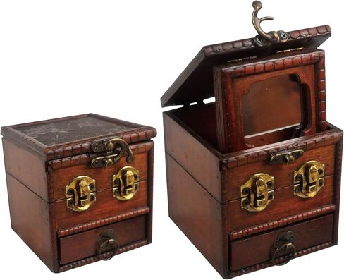 Wooden Antique Vintage Gothic Jewelry Box for Women,Witchy Jewelry Box with Drawer & Mirror,Perfect Mom Gifts for Mother's Day, Women & Girls Ring Necklace Earring Organizer (B) in Saudi Arabia