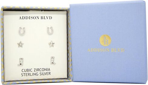 Sterling Silver Earring Set, 3 Pairs: Horseshoe, Boot Design with Cubic Zirconia, and Star in Saudi Arabia