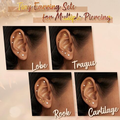 Small Flat Back Earrings for Women Men 14K Gold Plated Surgical Steel Screw Flat Back Stud Earrings Tiny Cartilage Earring Sets 2/3/4mm 18pairs in Saudi Arabia