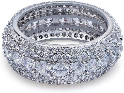 14K Gold over S925 Sterling SIlver Micro-Inlaid Five-Row Moissanite Ring, Hip-Hop Style Men's Ring, A Brilliant Gift for Those with a Love for Bling,Dad Gift in Saudi Arabia