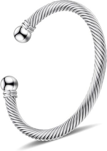 Adjustable C-Shape Open Cuff Bangle, Twisted Cable Bracelet for Men & Women, Chic Stainless Steel Unisex Jewelry Gift for Him Her, Unique Anniversary Present in Saudi Arabia