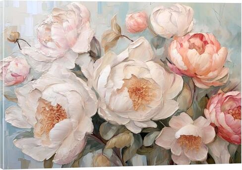 Vintage Floral Canvas Wall Art,Framed Rustic White Flower Painting in Vase Retro Botanical Artwork for Living Room Bedroom Bathroom Wall Decor read to hang (Pink B, 36L×24W) in Saudi Arabia