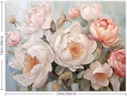 Vintage Floral Canvas Wall Art,Framed Rustic White Flower Painting in Vase Retro Botanical Artwork for Living Room Bedroom Bathroom Wall Decor read to hang (Pink B, 36L×24W) in Saudi Arabia