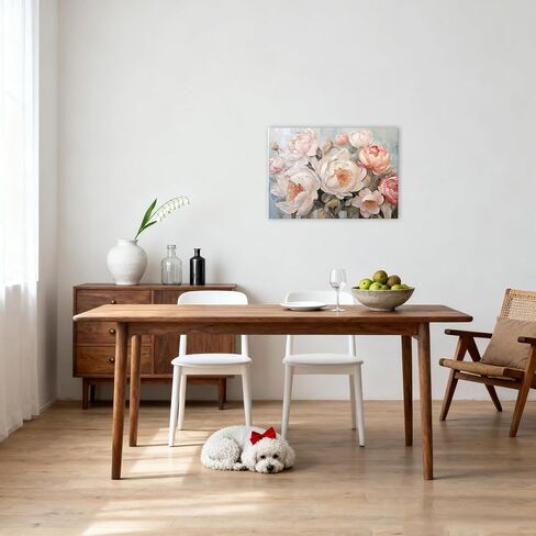 Vintage Floral Canvas Wall Art,Framed Rustic White Flower Painting in Vase Retro Botanical Artwork for Living Room Bedroom Bathroom Wall Decor read to hang (Pink B, 36L×24W) in Saudi Arabia