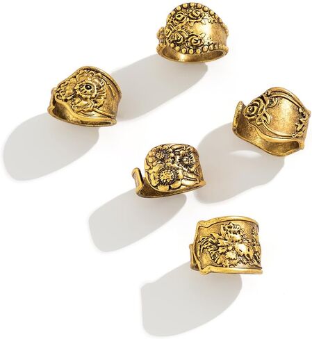 Vintage Gold Bohemian Flower Wide Ring Set for Women,Unique Ethnic Style Y2k Thick Statement Knuckle Rings,Retro Boho Punk Concert Band Jewelry Gifts in Saudi Arabia