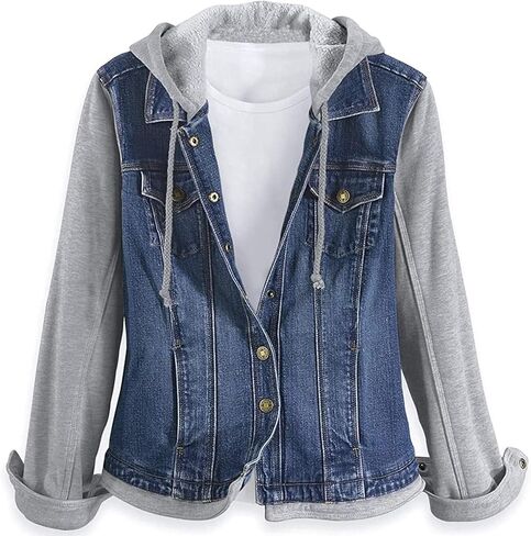 SAGEFINDS Fleece and Denim Jacket for Women | Long Sleeve | Hood with Drawstring in Saudi Arabia