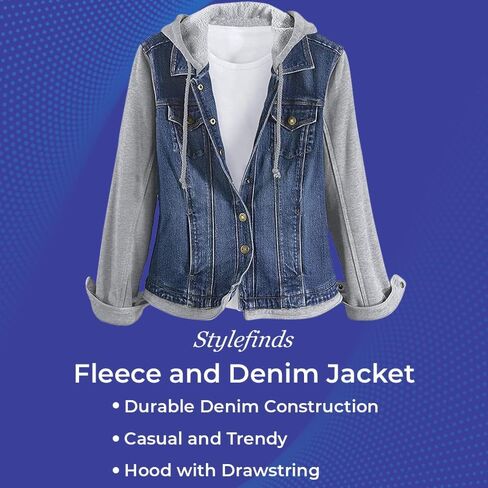 SAGEFINDS Fleece and Denim Jacket for Women | Long Sleeve | Hood with Drawstring in Saudi Arabia