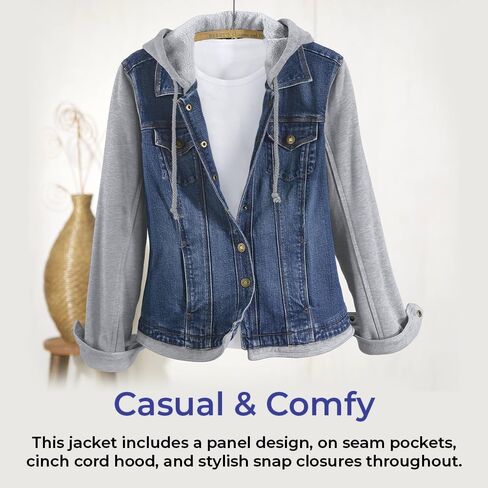 SAGEFINDS Fleece and Denim Jacket for Women | Long Sleeve | Hood with Drawstring in Saudi Arabia