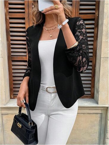 OYOANGLE Women's Casual Lightweight Jackets 3/4 Sleeve Open Front Work Office Blazer Suit Jacket in Saudi Arabia