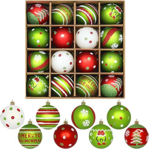 Set of 16 Christmas Tree Ornaments Decorations Balls 2.36'', Red and Green Glittery Christmas Hanging Balls Tree Decor Ornaments Indoor Decorations Shatterproof, Xmas Home Holiday Decor Presents in Saudi Arabia