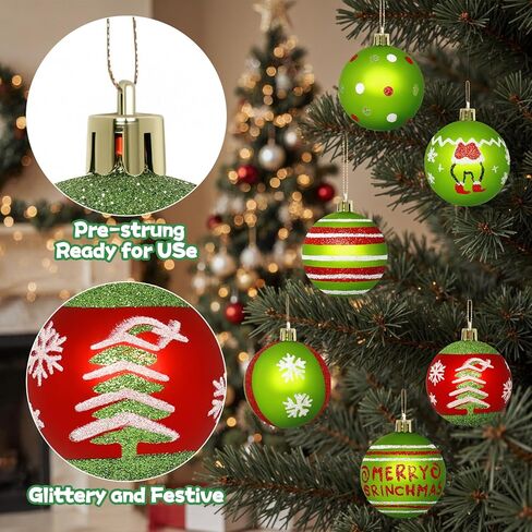 Set of 16 Christmas Tree Ornaments Decorations Balls 2.36'', Red and Green Glittery Christmas Hanging Balls Tree Decor Ornaments Indoor Decorations Shatterproof, Xmas Home Holiday Decor Presents in Saudi Arabia