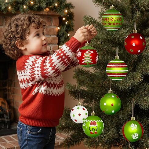 Set of 16 Christmas Tree Ornaments Decorations Balls 2.36'', Red and Green Glittery Christmas Hanging Balls Tree Decor Ornaments Indoor Decorations Shatterproof, Xmas Home Holiday Decor Presents in Saudi Arabia