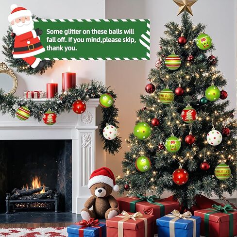 Set of 16 Christmas Tree Ornaments Decorations Balls 2.36'', Red and Green Glittery Christmas Hanging Balls Tree Decor Ornaments Indoor Decorations Shatterproof, Xmas Home Holiday Decor Presents in Saudi Arabia