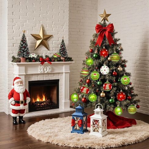 Set of 16 Christmas Tree Ornaments Decorations Balls 2.36'', Red and Green Glittery Christmas Hanging Balls Tree Decor Ornaments Indoor Decorations Shatterproof, Xmas Home Holiday Decor Presents in Saudi Arabia