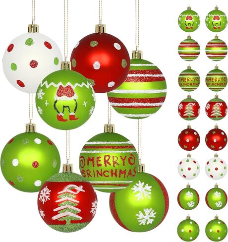 Set of 16 Christmas Tree Ornaments Decorations Balls 2.36'', Red and Green Glittery Christmas Hanging Balls Tree Decor Ornaments Indoor Decorations Shatterproof, Xmas Home Holiday Decor Presents in Saudi Arabia