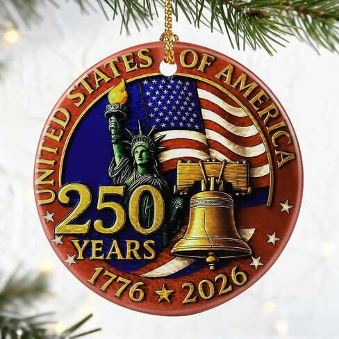 250 Years of America Ornament | Independence Day, July 4 Decor, Christmas Ornaments, Christmas Decorations, Holiday Decor Gifts for Patriots, Gift Exchange & Gift Idea, Giftbox Included in Saudi Arabia