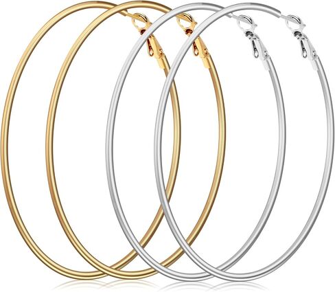 70mm Large Hoop Earrings for Women, 14K Gold Plated/Silver Stainless Steel Hypoallergenic Big Hoops for Sensitive Ears, Lightweight Thin Dangle Earrings in Saudi Arabia