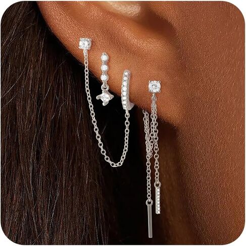 أقراط الذهب والفضة للنساء العصرية 14K مطلية بالذهب تتدلى أقراط الغضروف هيبوالرجينيك الصغيرة 925 الفضة الاسترليني بعد لذيذ هوب قطرة اللؤلؤ القرط مداخن مجموعة Huggie سلسلة أقراط مجوهرات in Kuwait