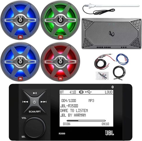 حزمة استقبال Marine Bluetooth AM/FM Stereo Stereo Digital Media Bundle مع مكبرات صوت بحرية أبيض 4x 6.5 " in Kuwait