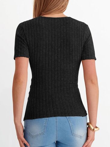 ANRABESS Womens Tops Short Sleeve V Neck Sexy Ribbed Knit Slim Fit Lightweight Sweater 2026 Summer Dressy Casual T-Shirts in Saudi Arabia