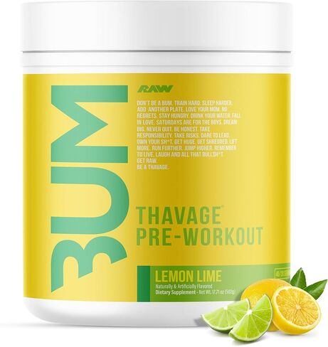 RAW Preworkout Powder, Thavage (Peach Bum) - Chris Bumstead Sports Nutrition Supplement for Men & Women - Cbum Pre Workout for Working Out, Hydration, Mental Focus & Energy - 40 Servings in Saudi Arabia