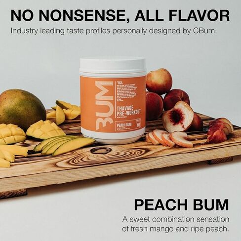 RAW Preworkout Powder, Thavage (Peach Bum) - Chris Bumstead Sports Nutrition Supplement for Men & Women - Cbum Pre Workout for Working Out, Hydration, Mental Focus & Energy - 40 Servings in Saudi Arabia