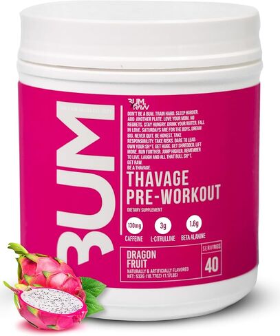 RAW Preworkout Powder, Thavage (Peach Bum) - Chris Bumstead Sports Nutrition Supplement for Men & Women - Cbum Pre Workout for Working Out, Hydration, Mental Focus & Energy - 40 Servings in Saudi Arabia