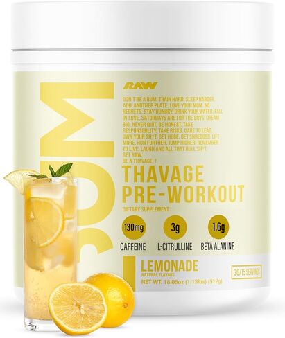RAW Preworkout Powder, Thavage (Peach Bum) - Chris Bumstead Sports Nutrition Supplement for Men & Women - Cbum Pre Workout for Working Out, Hydration, Mental Focus & Energy - 40 Servings in Saudi Arabia