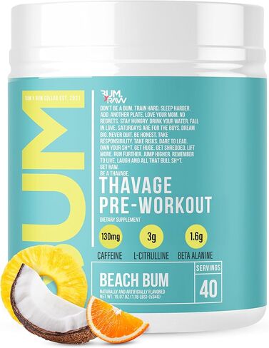 RAW Preworkout Powder, Thavage (Peach Bum) - Chris Bumstead Sports Nutrition Supplement for Men & Women - Cbum Pre Workout for Working Out, Hydration, Mental Focus & Energy - 40 Servings in Saudi Arabia