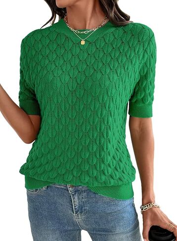 Dokotoo Short Sleeve Sweater for Women 2026 Trendy Crewneck T Shirts Casual Summer Blouses in Kuwait
