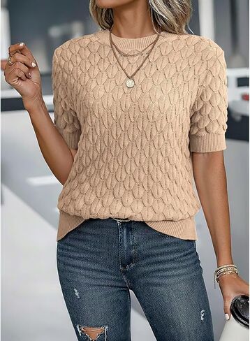 Dokotoo Short Sleeve Sweater for Women 2026 Trendy Crewneck T Shirts Casual Summer Blouses in Kuwait