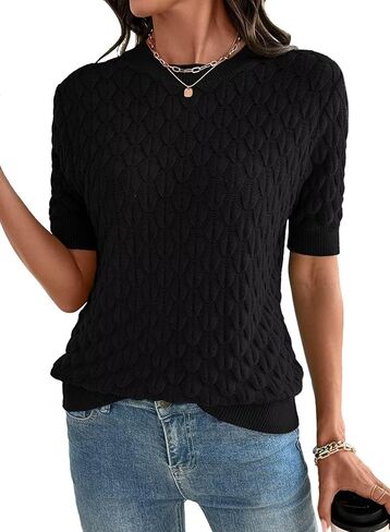 Dokotoo Short Sleeve Sweater for Women 2026 Trendy Crewneck T Shirts Casual Summer Blouses in Kuwait