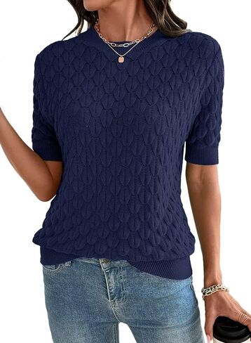 Dokotoo Short Sleeve Sweater for Women 2026 Trendy Crewneck T Shirts Casual Summer Blouses in Kuwait