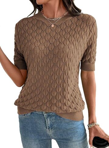 Dokotoo Short Sleeve Sweater for Women 2026 Trendy Crewneck T Shirts Casual Summer Blouses in Kuwait
