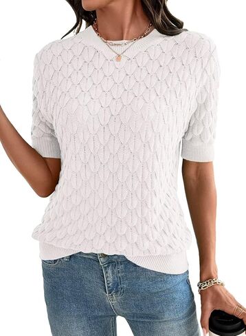 Dokotoo Short Sleeve Sweater for Women 2026 Trendy Crewneck T Shirts Casual Summer Blouses in Kuwait